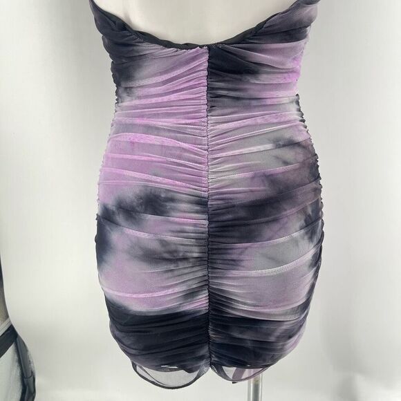 Windsor Groovy Baby Tie Dye Mesh Ruched Mini Dress Purple Gray Small NWT - Picture 12 of 17